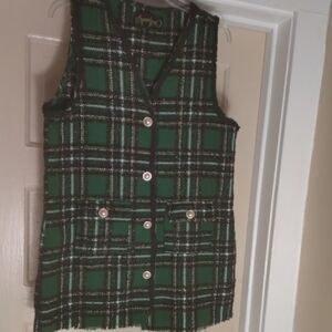 Green Plaid Women's Vest